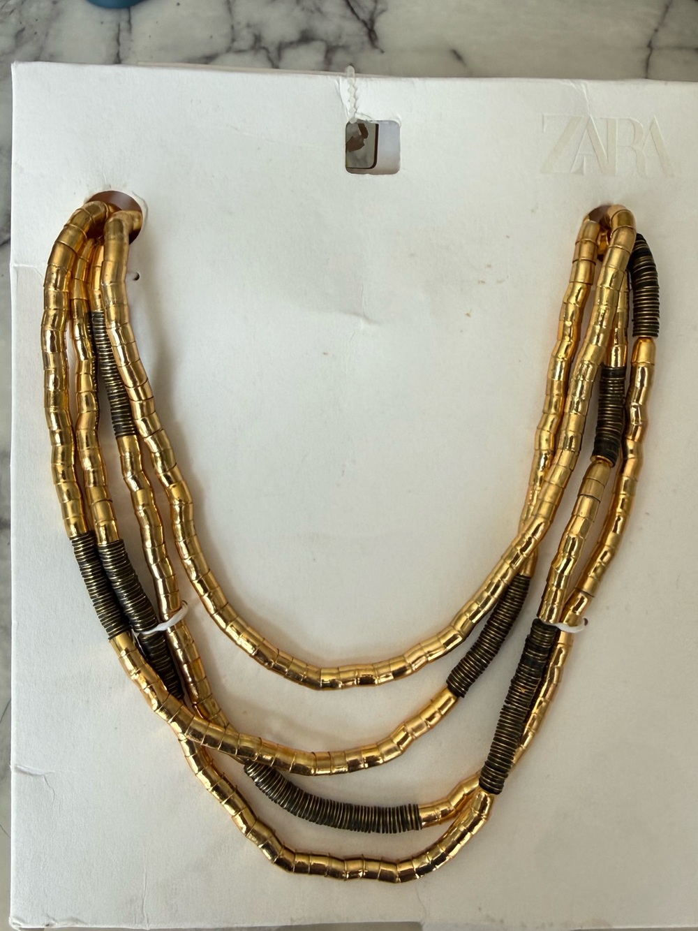 ZARA Gold and Black Layered Beaded Necklace